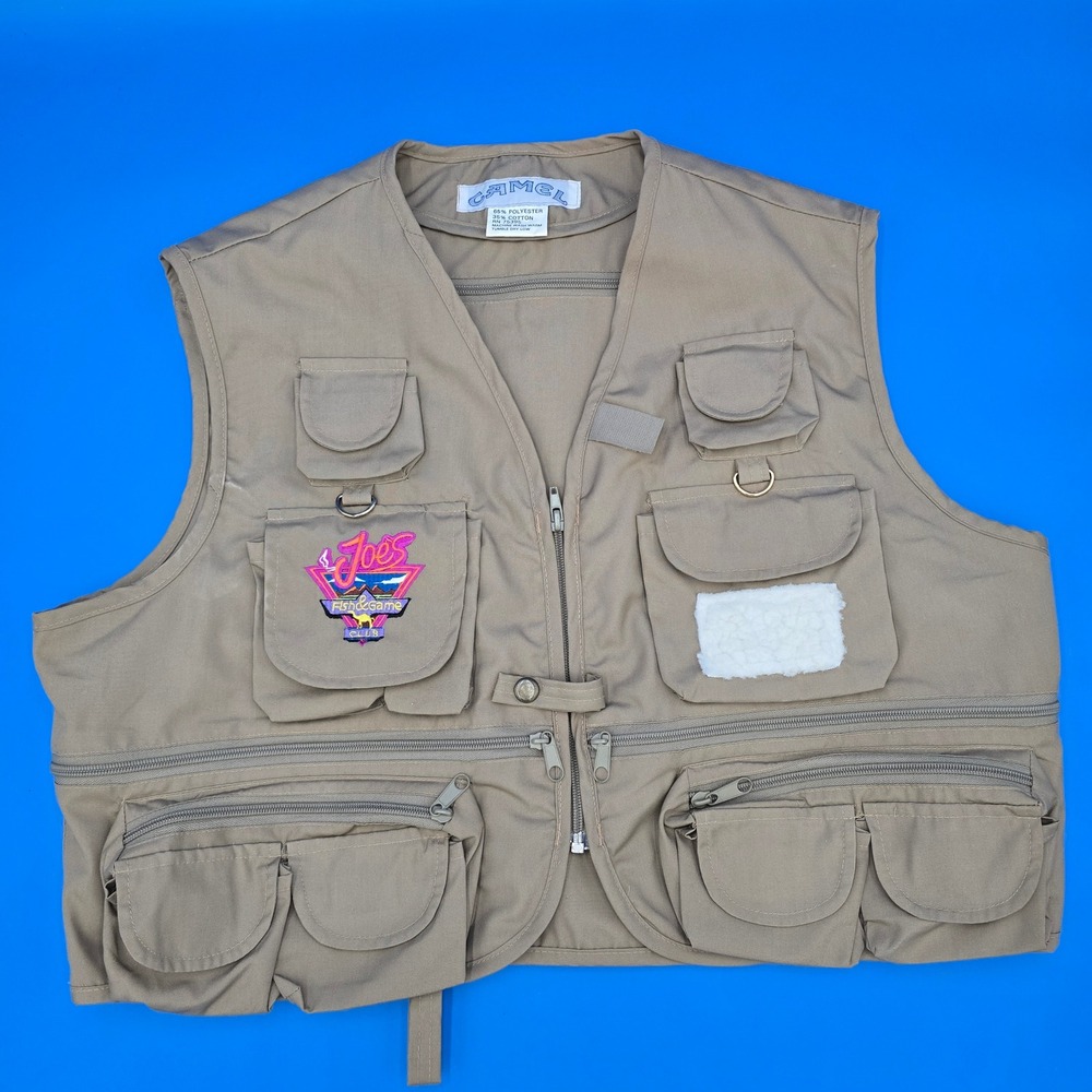 Vintage Camel Joe's Fish & Game Club Utility Fishing Vest Outdoor Hiking Khaki‎